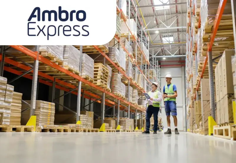 Стеллажи с товарами на складе Ambro Express