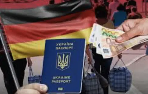 Украинский паспорт на фоне флага Германии